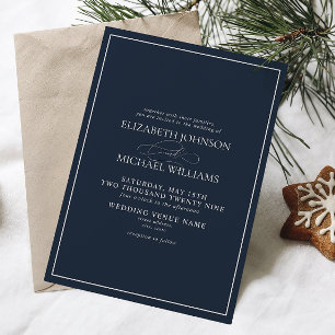 Formal Navy Blue Classic Script Wedding Invitation