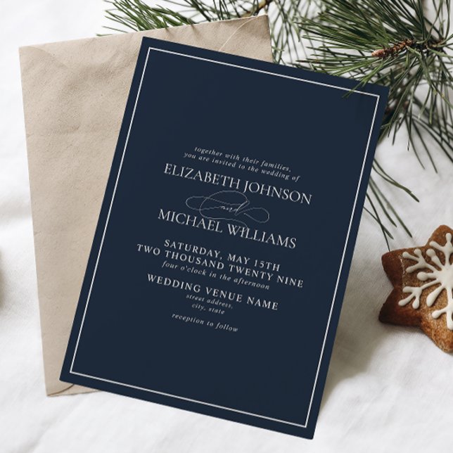 Formal Navy Blue Classic Script Wedding Invitation (Creator Uploaded)