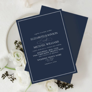 Formal Navy Blue Classic Script Wedding Invitation
