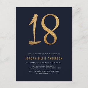 Formal Navy & Gold 18th Birthday Party Invitation