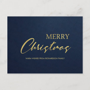 FORMAL NAVY GOLD  VELVET MINIMAL MERRY CHRISTMAS HOLIDAY POSTCARD