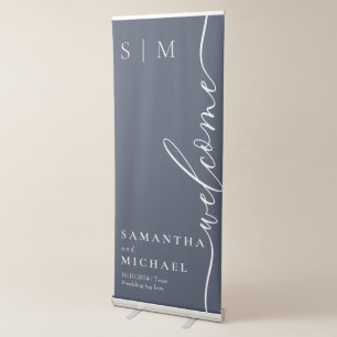 Formal Navy Modern Wedding Welcome Retractable Banner