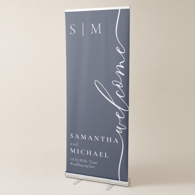 Formal Navy Modern Wedding Welcome Retractable Banner (3/4)