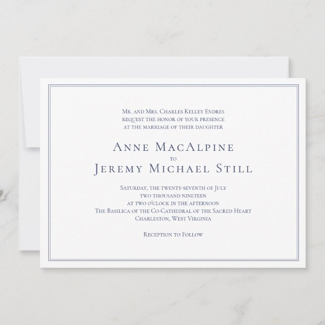 Formal Navy Wedding Invitation with Border (Front)