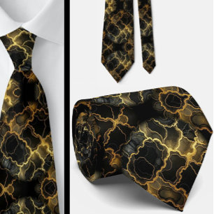 Formal Neck Tie   Marble Black & Gold