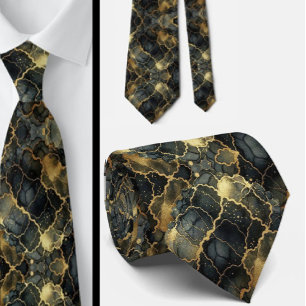 Formal Neck Tie Marble Black & Gold