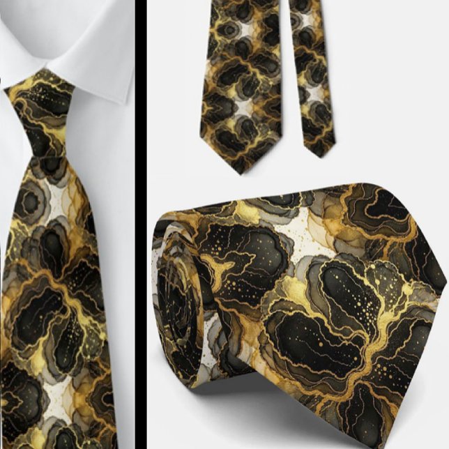 Formal Neck Tie | Marble Black, White & Gold (Creator Uploaded)