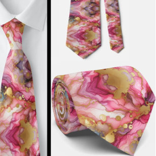 Formal Neck Tie   Marble Pink & Gold