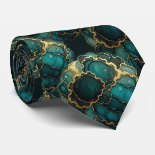Formal Neck Tie Marble Teal Blue & Gold