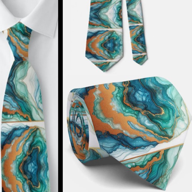 Formal Neck Tie | Marble Teal Blue & Gold (Creator Uploaded)
