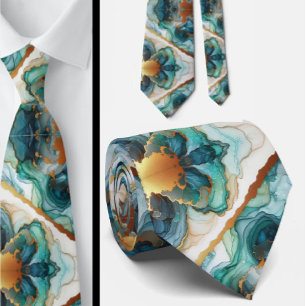 Formal Neck Tie   Marble Teal Blue & Gold