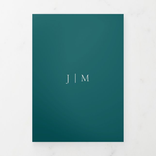 Formal Ocean Green Blue Modern Wedding Tri-Fold Card (Cover)