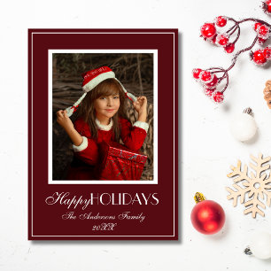 Formal Old Money Burgundy 1 Photo Christmas Holiday Card