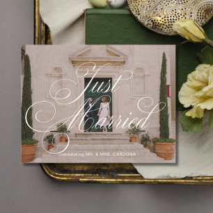 Formal Overlay Just Married Photo Announcement Postcard