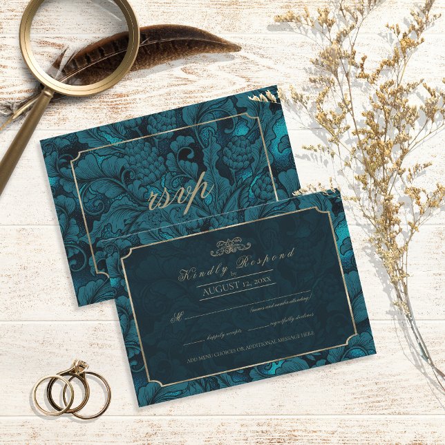Formal Paisley Dark Teal ID767 RSVP Card (Creator Uploaded)