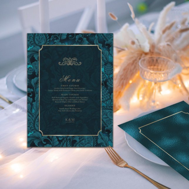 Formal Paisley Wedding Dark Teal ID767 Menu (Creator Uploaded)
