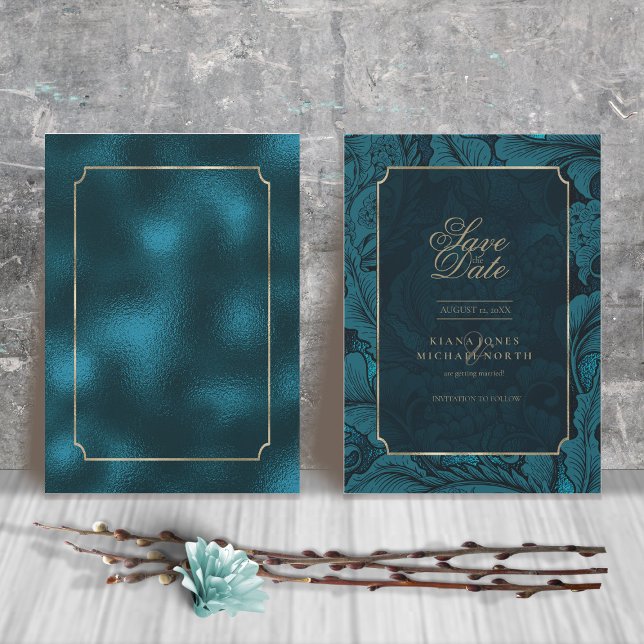 Formal Paisley Wedding Dark Teal ID767 Save The Date (Creator Uploaded)