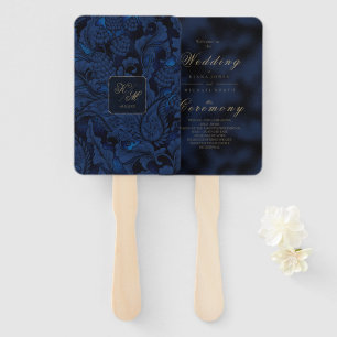 Formal Paisley Wedding Navy Blue ID767 Hand Fan