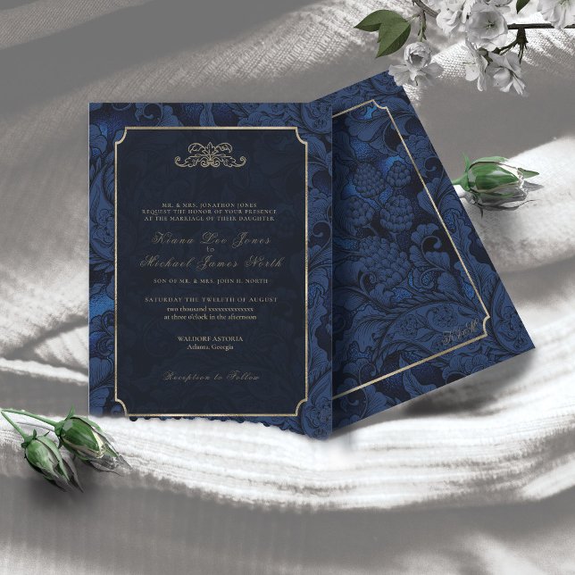 Formal Paisley Wedding Navy Blue ID767 Invitation (Creator Uploaded)