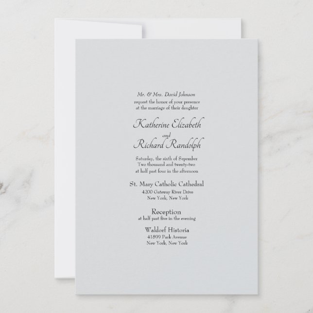 Formal Pale Grey Parent Wedding Invitation (Front)
