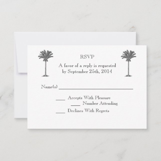 Formal Palm Tree Tropical Island Wedding RSVP (Front)