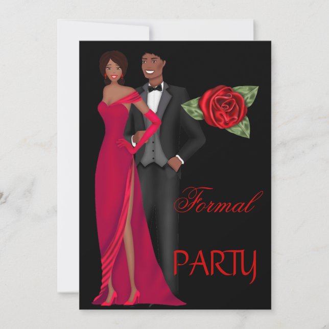 Formal Party Gold Black Red Dress Black tie Invitation (Front)