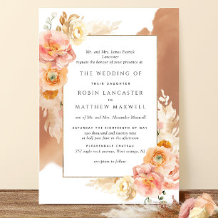 Formal Peach Blush Floral Rust Watercolor Wedding Invitation