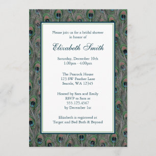 Formal Peacock Feathers Bridal Shower Invitation