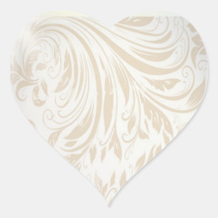 Formal Pearl White Damask Wedding Favour Heart Sticker