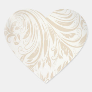 Formal Pearl White Damask Wedding Favour Heart Sticker