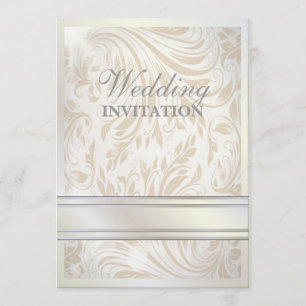 Formal Pearl White Damask Wedding Invitation