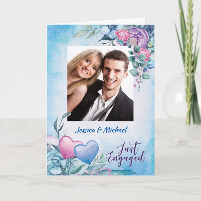 Formal Photo Engagement Announcement Purple & Blue (Front)