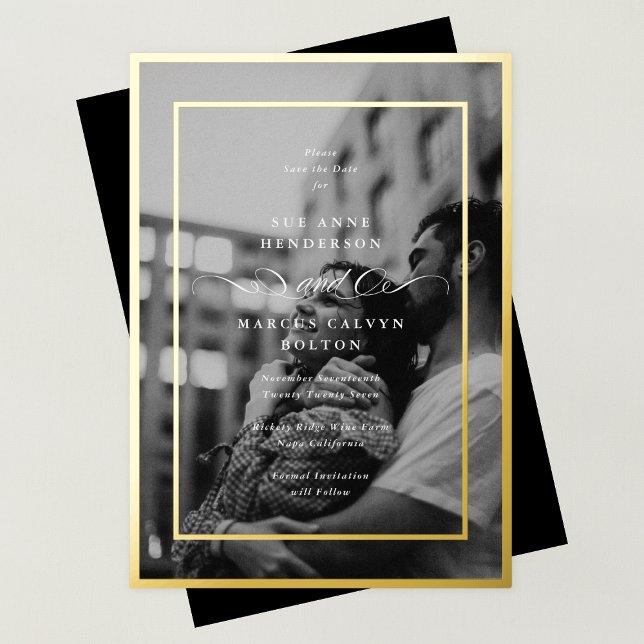 Formal Photo Gold Frame Wedding Save The Date (Creator Uploaded)