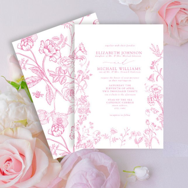 Formal Pink Chinoiserie Floral Wedding Invitation (Creator Uploaded)