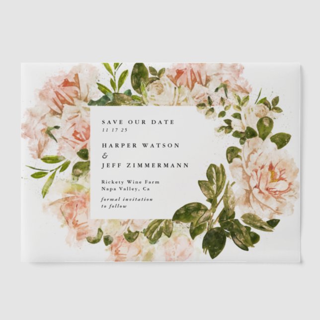 Formal Pink Floral Classic Wedding Save The Date Vellum Invitations (Front)