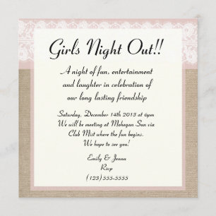 Formal Pink Lace Burlap Girls Night Out Invitation