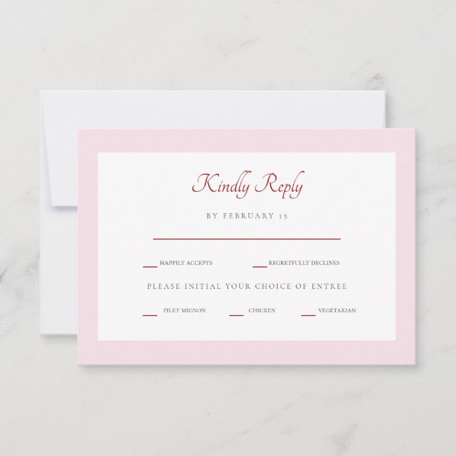 Formal Pink & Red Dinner Options RSVP Card (Front)