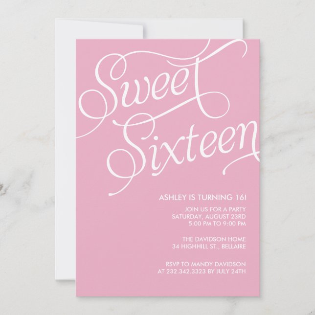 Formal Pink Sweet 16 Invitations (Front)