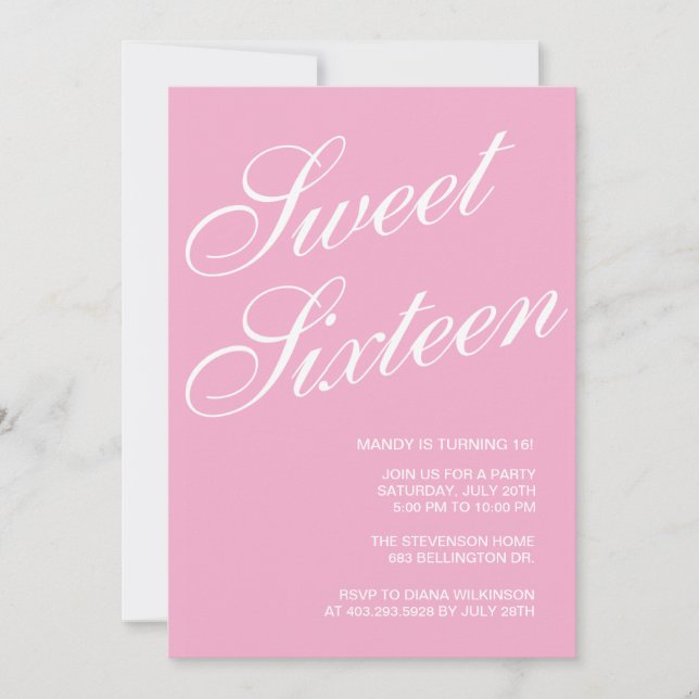 Formal Pink Sweet 16 Invitations (Front)
