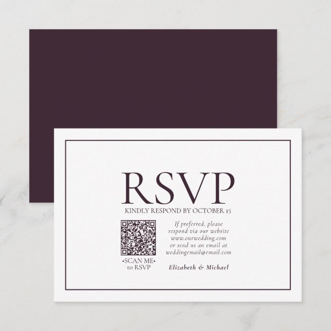 Formal Plum Classic QR Code Wedding RSVP Card (Front/Back)