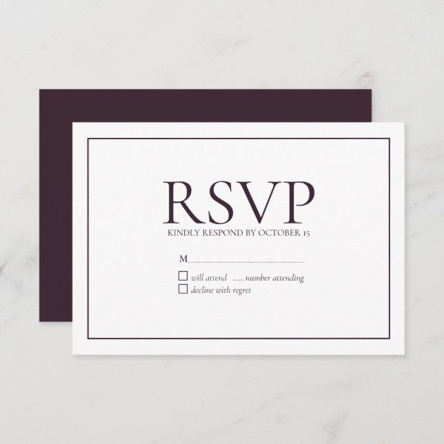 Formal Plum Classic Wedding RSVP (Front/Back)