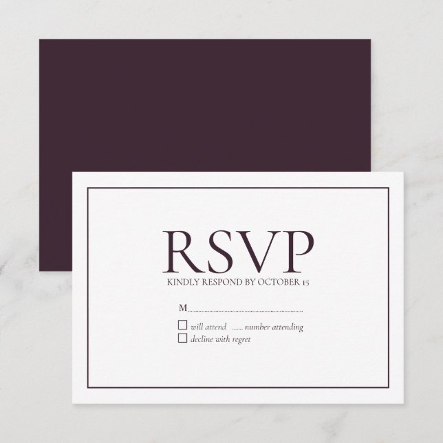 Formal Plum Classic Wedding RSVP Card (Front/Back)