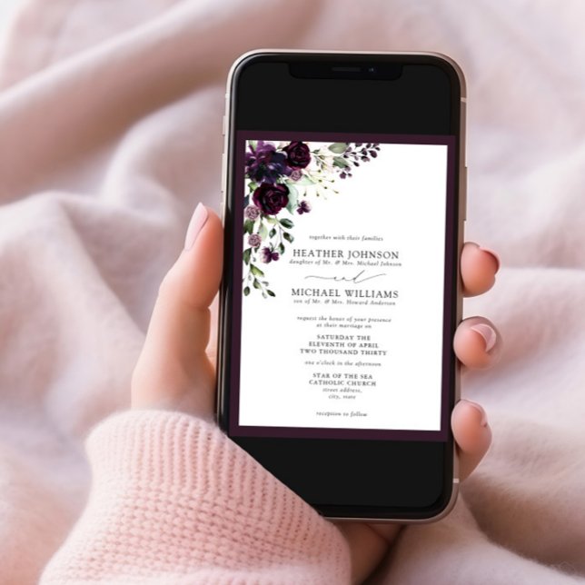 Formal Plum Purple Floral Watercolor Script Invitation (Creator Uploaded)