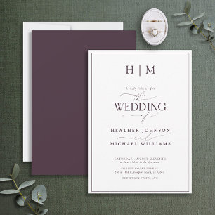 Formal Plum Purple Monogram Calligraphy Wedding Invitation