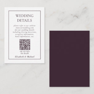 Formal Plum Purple QR Code Wedding Details Enclosure Card