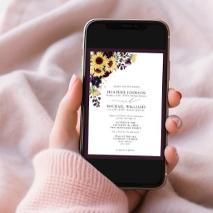 Formal Plum Purple Sunflower Watercolor Wedding Invitation
