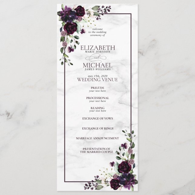 Formal Plum Purple Watercolor Wedding Program Programme (Front)