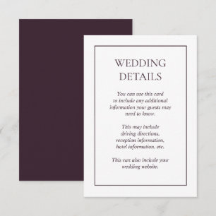 Formal Plum Purple Wedding Details Enclosure Card