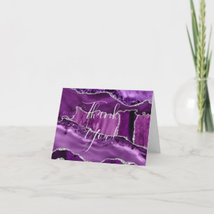 Formal Purple Agate Silver Glitter Wedding Thank You Card