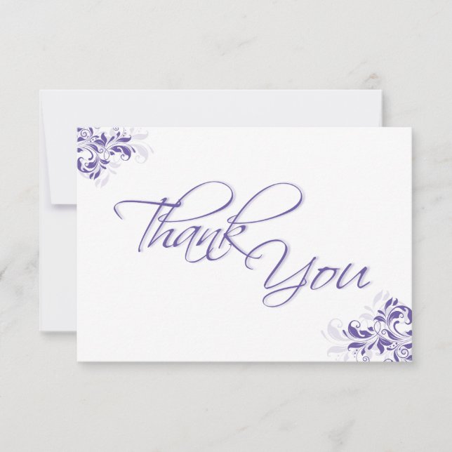 Formal Purple Floral Flat Thank You Card (Front)